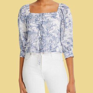 Bloomingdales Lucy Paris Toile Puff-Sleeve Top Size Large NWOT
